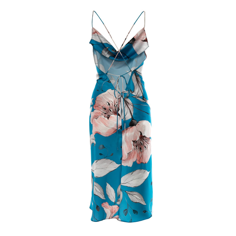 Thumbnail of Cannington Cowl Neck Satin Midi Printed Dress image