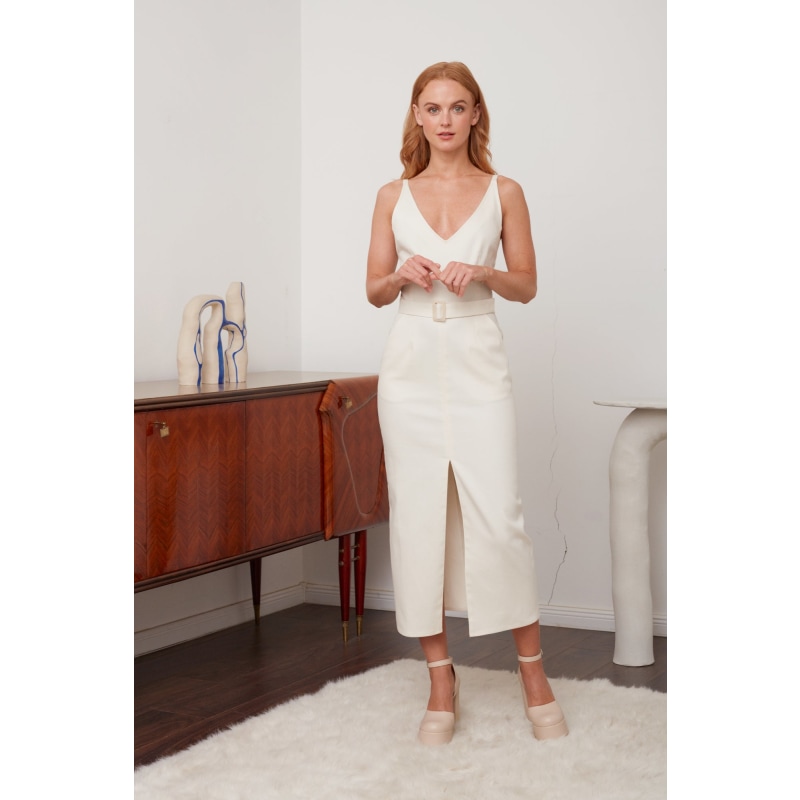 White denim midi dress on sale