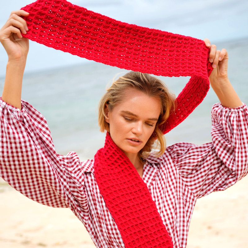 Thumbnail of Waffle Crochet Scarf In Scarlet Red image