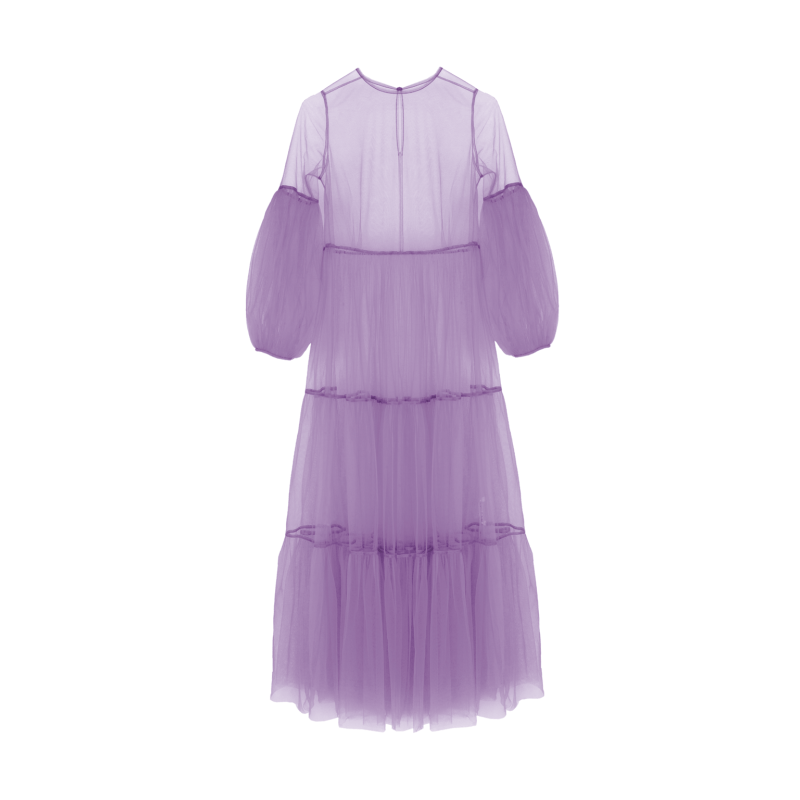 Lavender Sheer Sleeves Maxi Tulle Dress