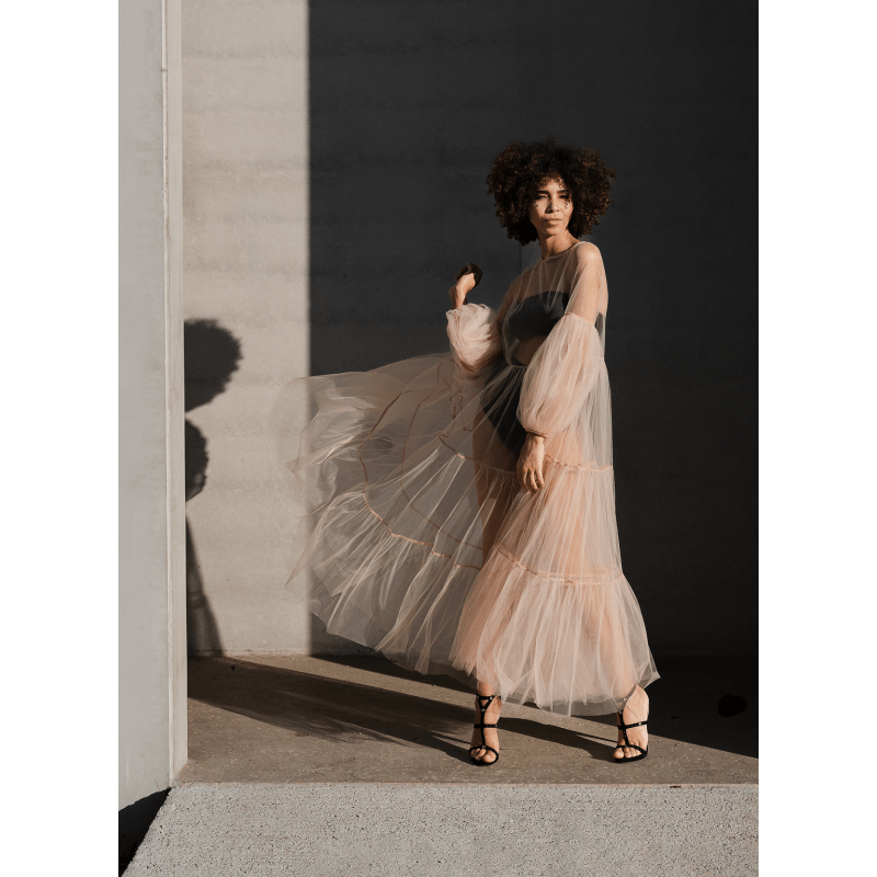 Alena Maxi Tulle Dress Nude, Helene Galwas