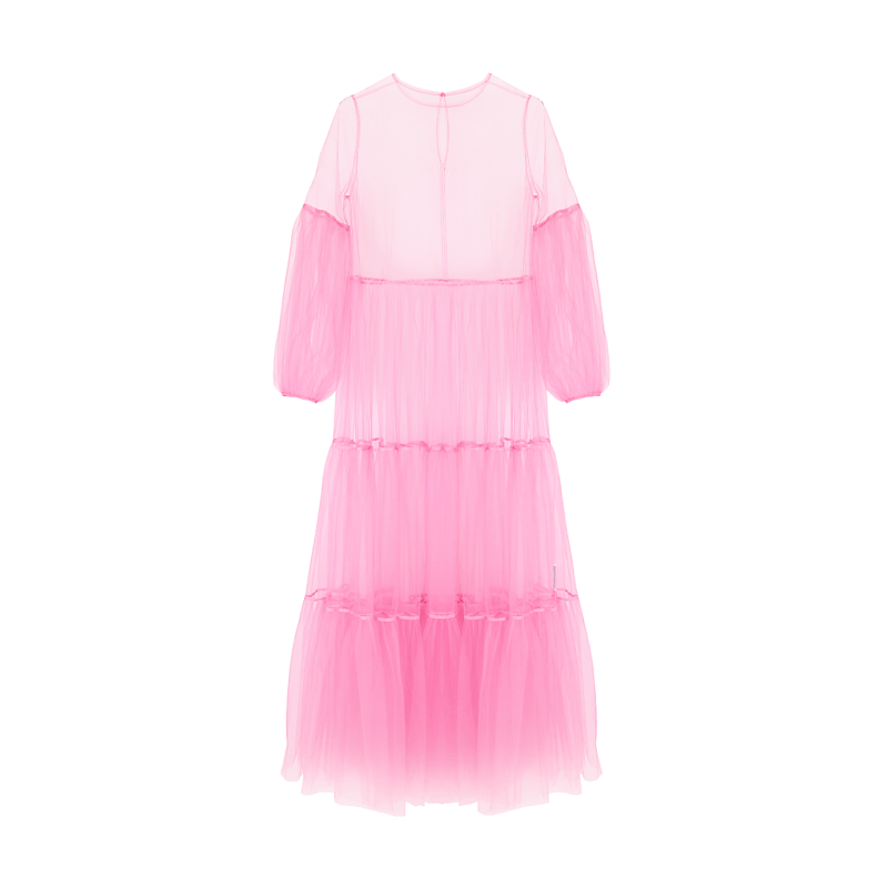 Alena Maxi Tulle Dress Neon-Pink | Helene Galwas | Wolf & Badger