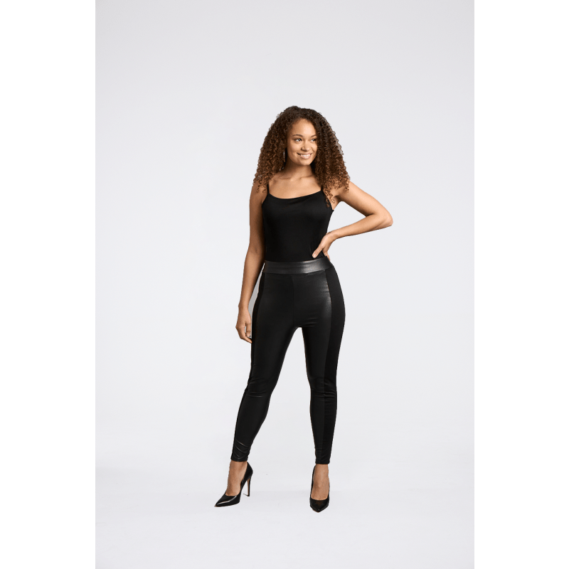 High-Waisted Faux-Leather Panel Leggings For Women