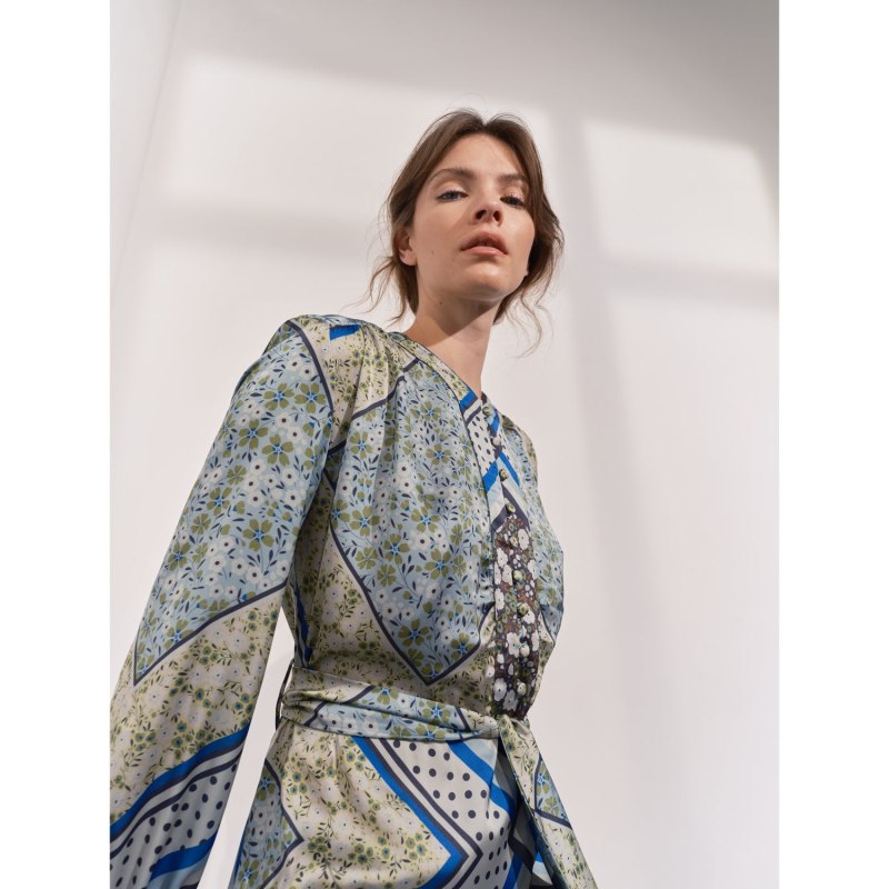 Thumbnail of Alida Green Scarf Print Maxi Dress image