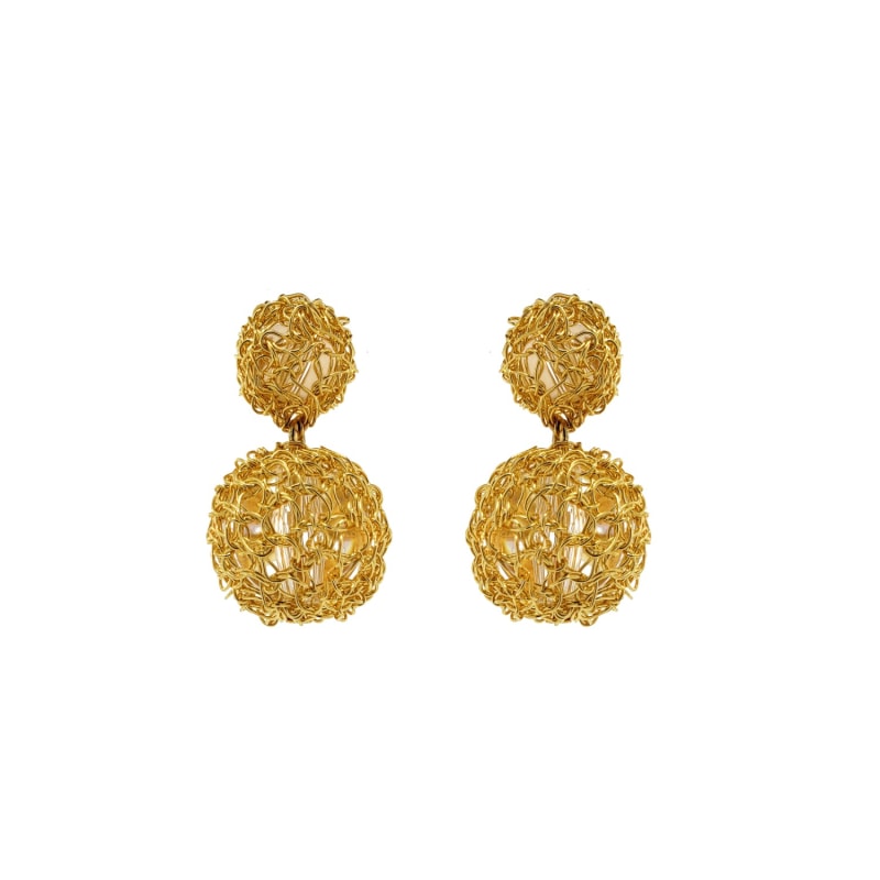 Thumbnail of All Gold Sphere Duo Handmade Earrings image