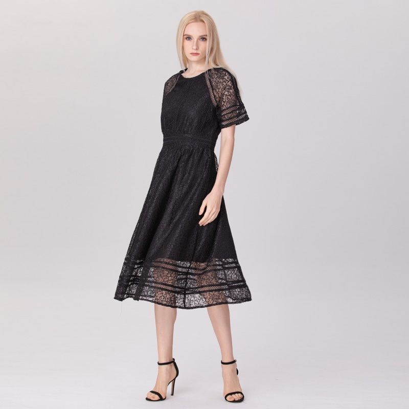 Thumbnail of All-Lace Flared Dress And Trims - Black image