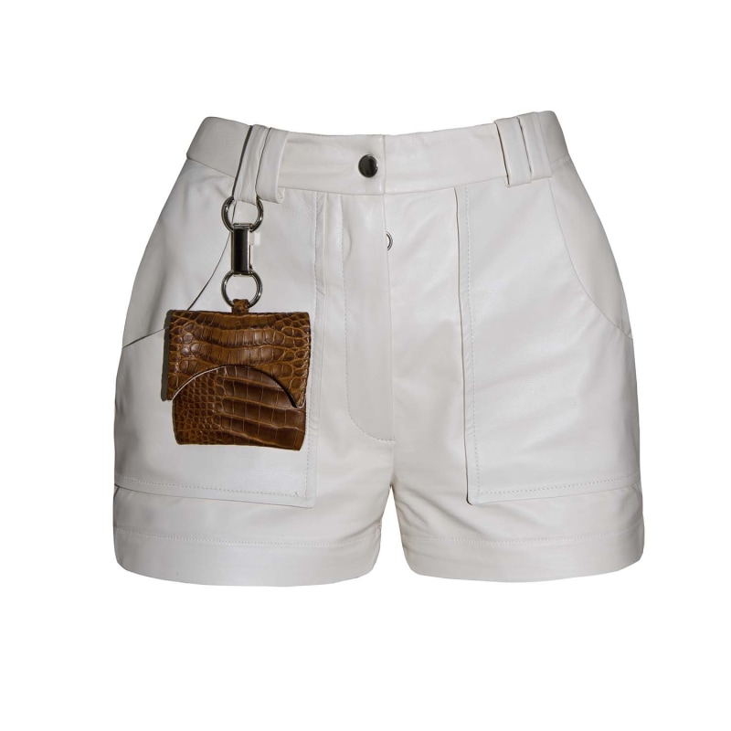 White leather shorts discount