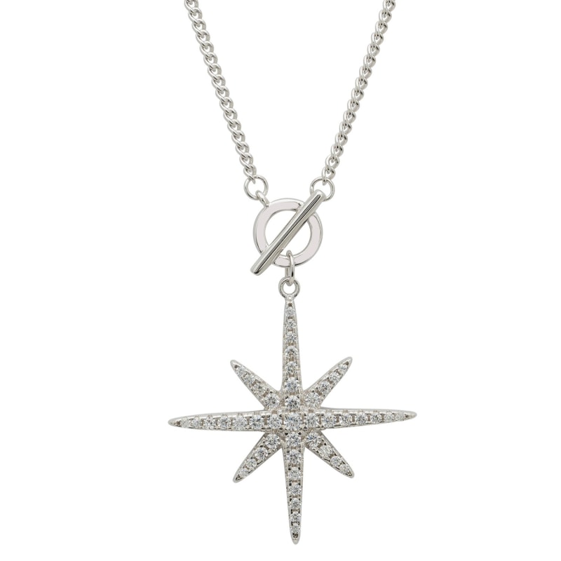 Sterling Silver Lock With Cubic Zirconia Starburst Pendant