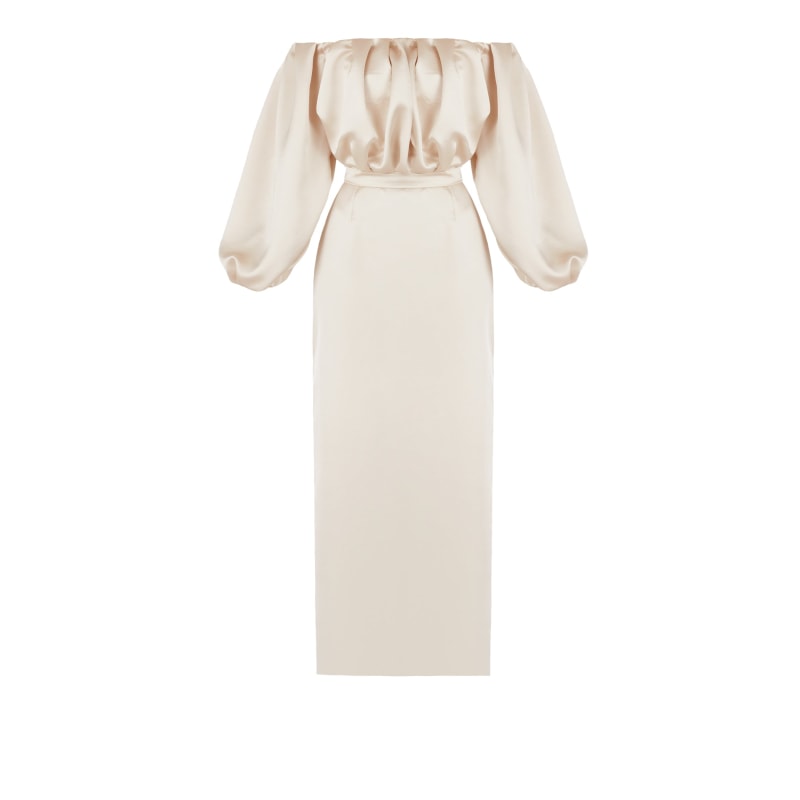 Thumbnail of Alya Beige Long Off Shoulder Midi Cocktail Dress image