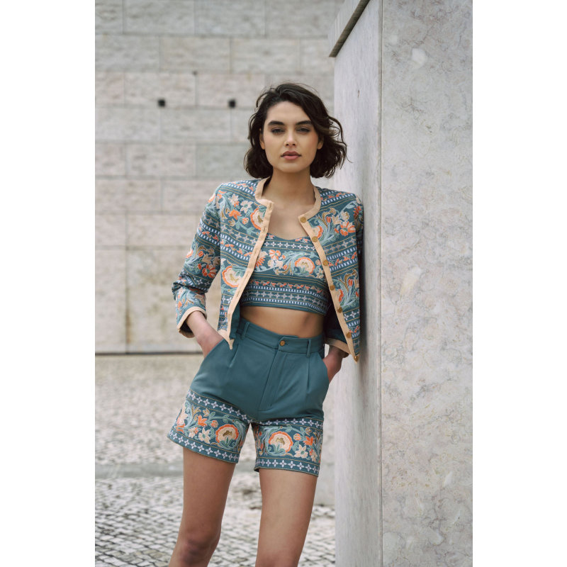 Thumbnail of Amara Embroidered Blue Tailored Shorts image