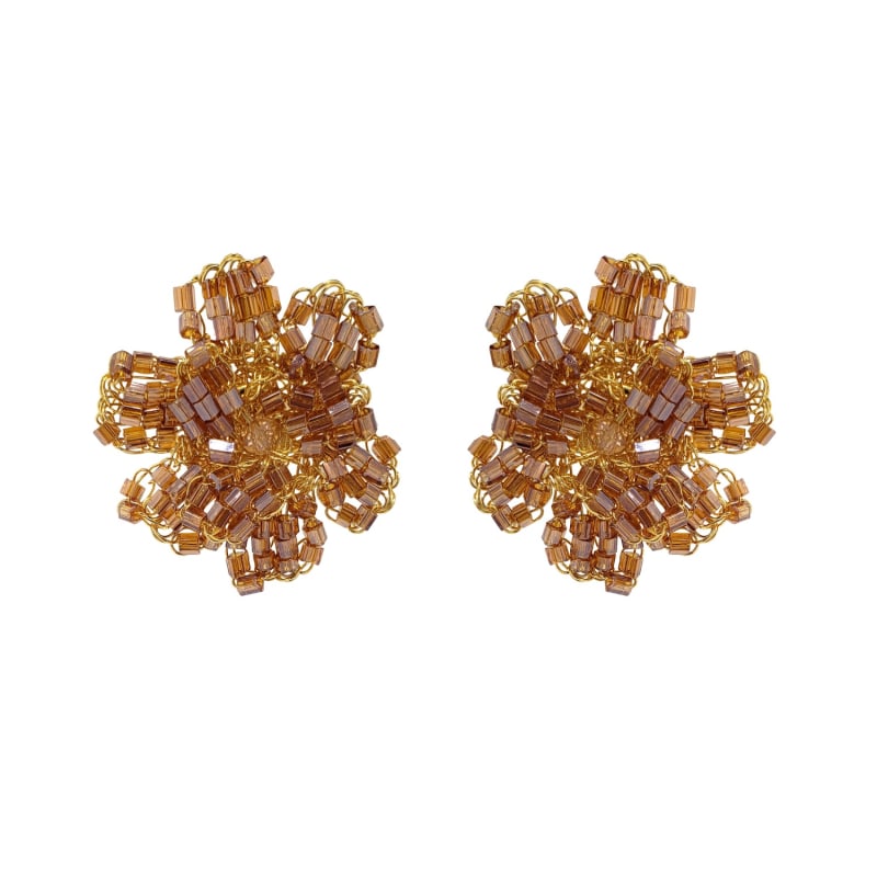 Thumbnail of Amber & Gold Aster Posts Handmade Crochet Earrings image