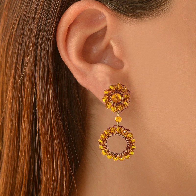 Thumbnail of Amber Orange Leah Mini Handmade Crochet Earrings image