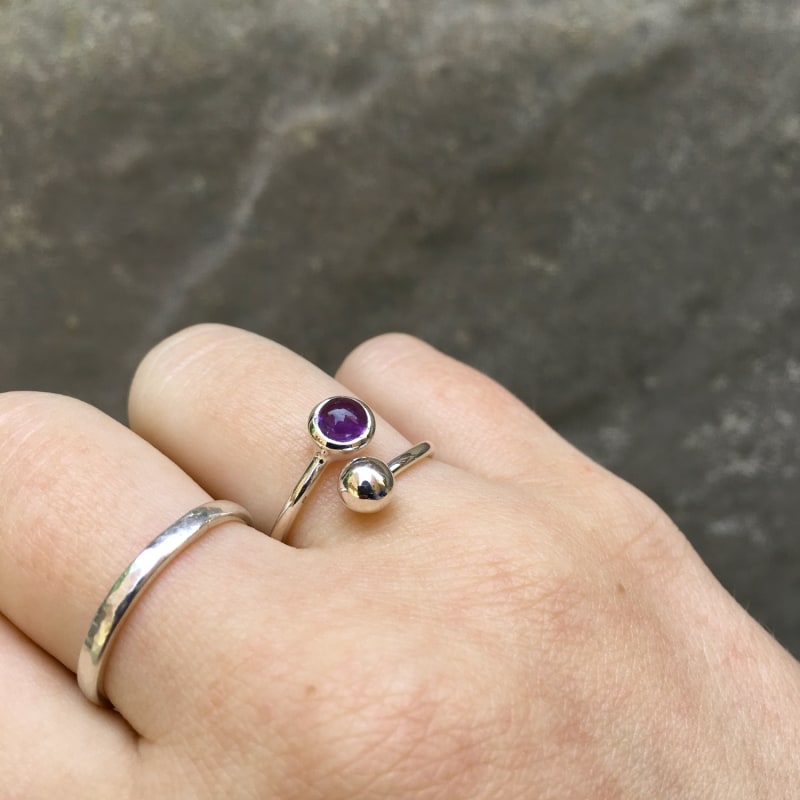 Thumbnail of Amethyst February Adjustable Birthstone Ring Sterling Silver image