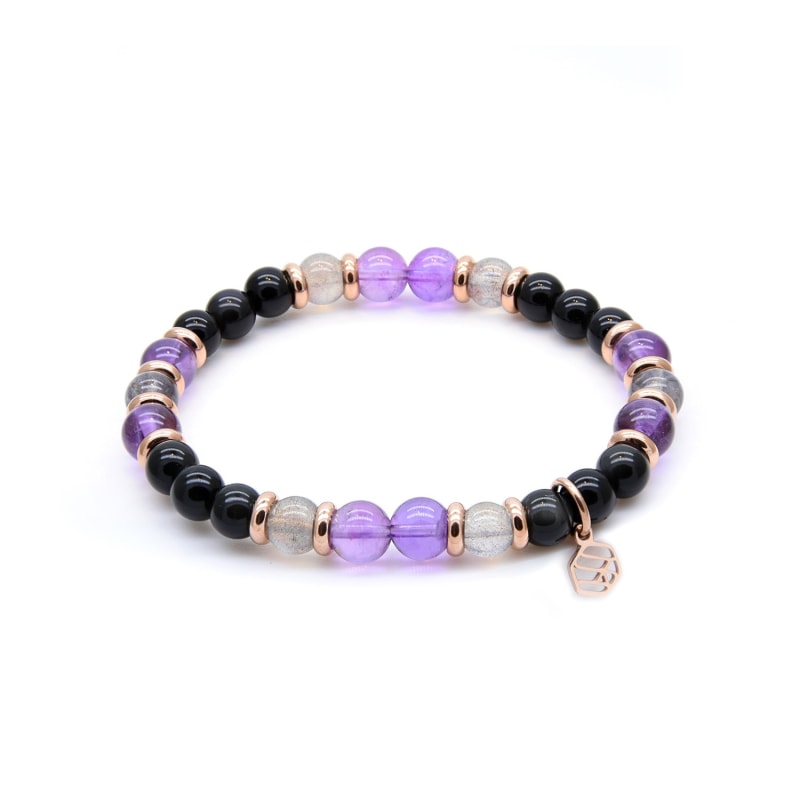 Thumbnail of Amethyst Moonstone Obsidian Beaded Bracelet - Black image