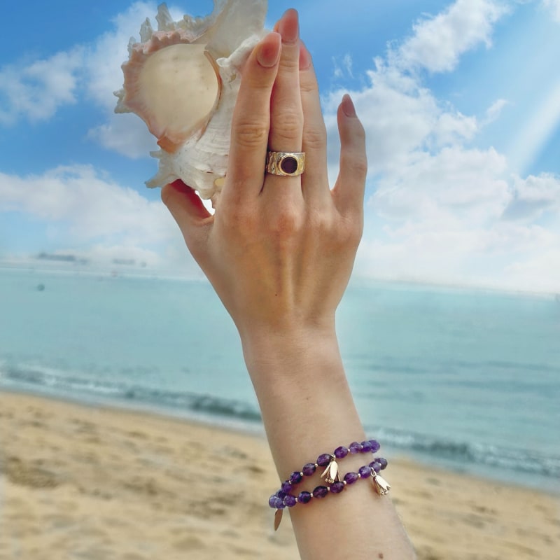 Thumbnail of Amethyst With Flower Charms Double Layers Bracelet Or Choker image