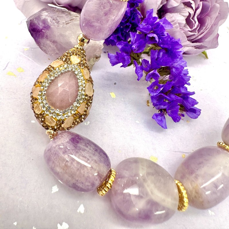 Thumbnail of Amethyst With Rhinestone Chunky Statement Necklace image