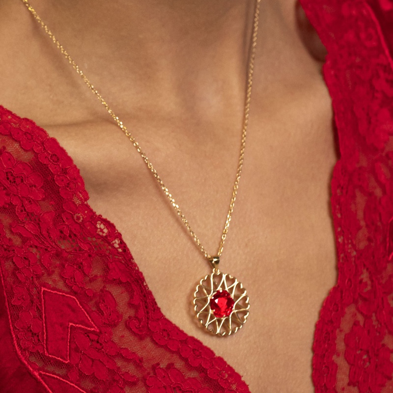 Thumbnail of Amoare® Paris Large Necklace In Gold Vermeil - Ruby Red image