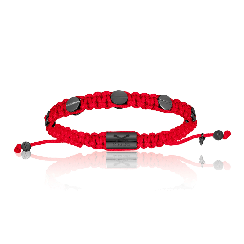 Black PVD Amore Screws With Red Polyester Bracelet Unisex Double Bone Bracelets Wolf Badger