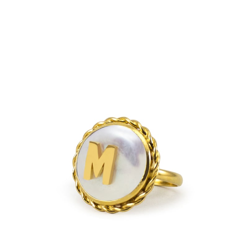 Thumbnail of Moonglow Gold-Plated Initial M Pearl Ring image