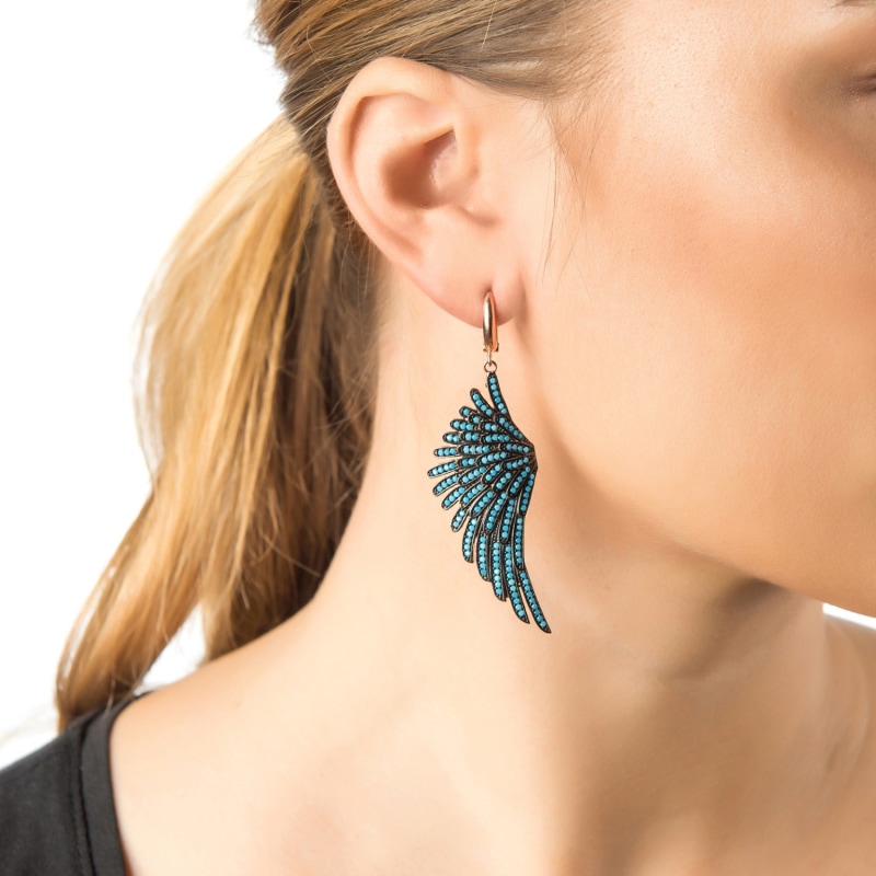 Thumbnail of Angel Wing Drop Earrings Rosegold Turquoise Blue image