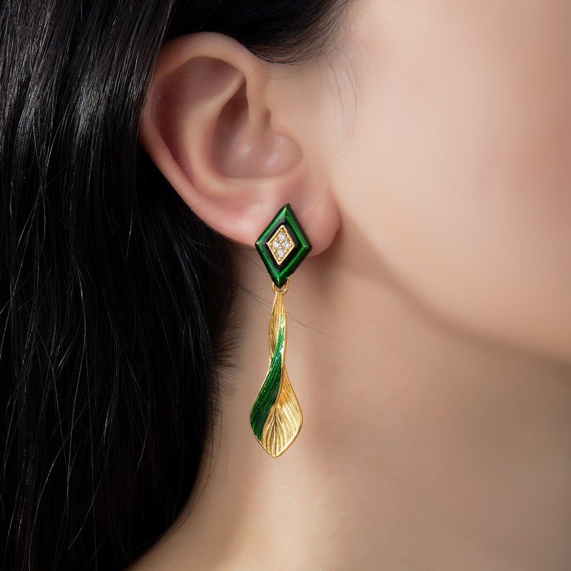 Thumbnail of Green & Gold Infinity Drop Earrings With Zircon image