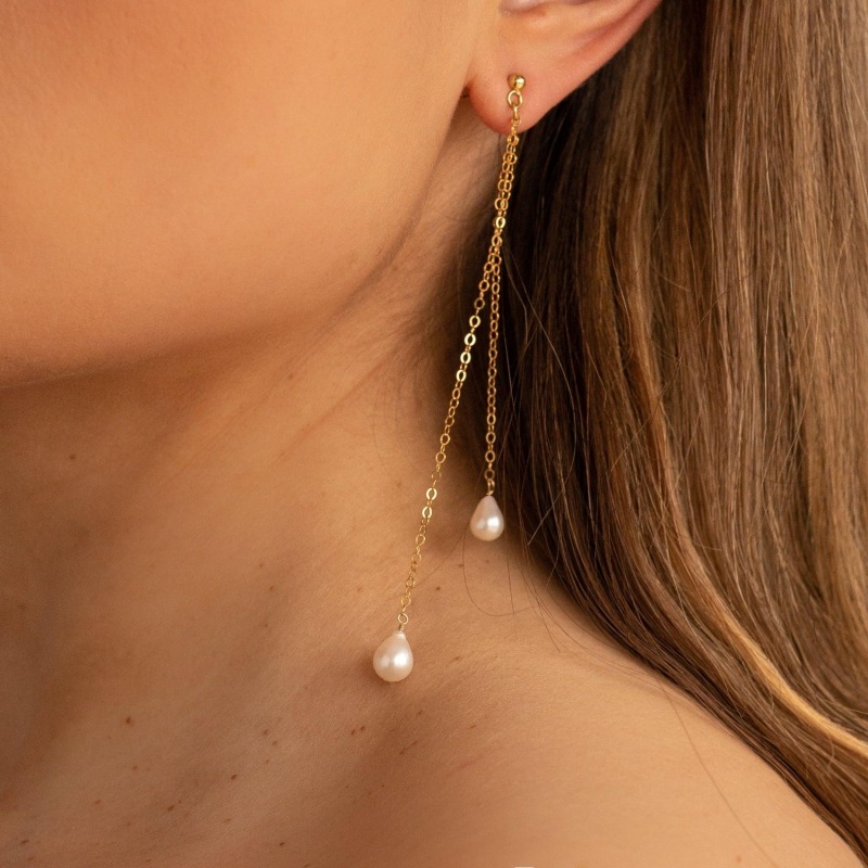 Thumbnail of Anais Pearl Layered Gold Drop Earrings image