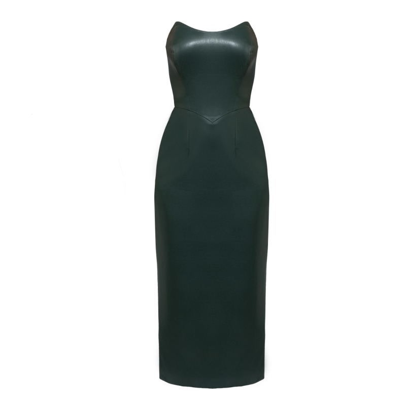 Thumbnail of Angelina Dark Green Faux Leather Corset Midi Dress image