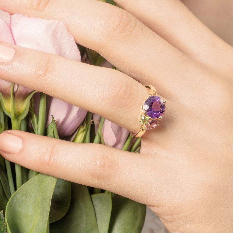 Thumbnail of Purple Amethyst Cluster Gold Ring image