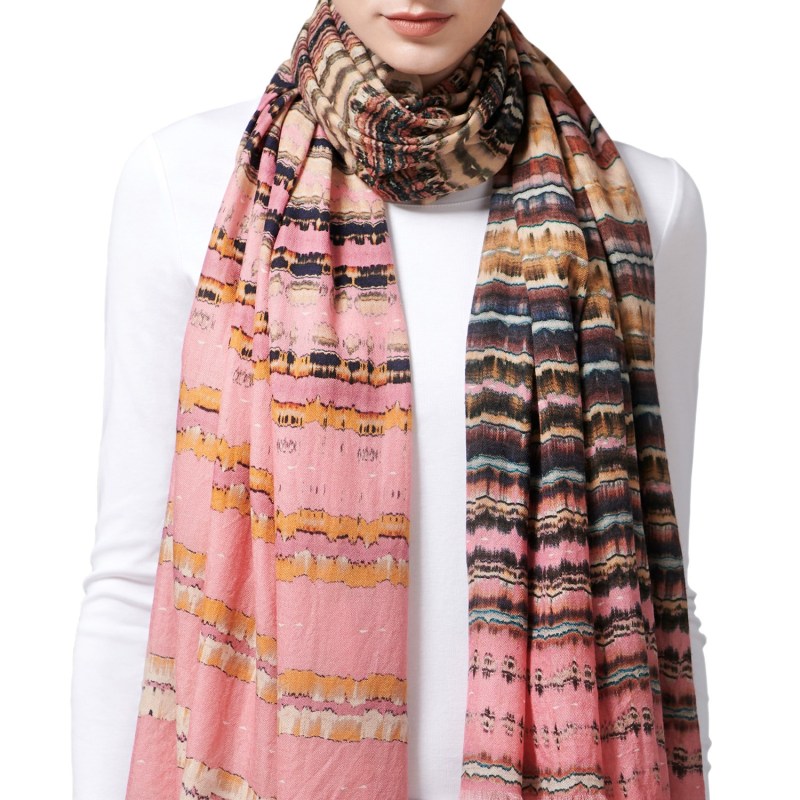 Equal Entrance Classic Chunky Wool Scarf Tea Pink & Grey