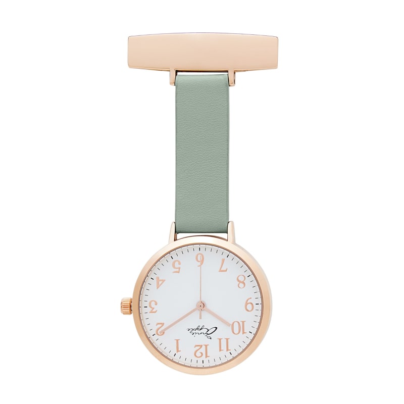 Thumbnail of Annie Apple Aurora White Rose Gold Sage Green Leather Nurse Fob Watch image