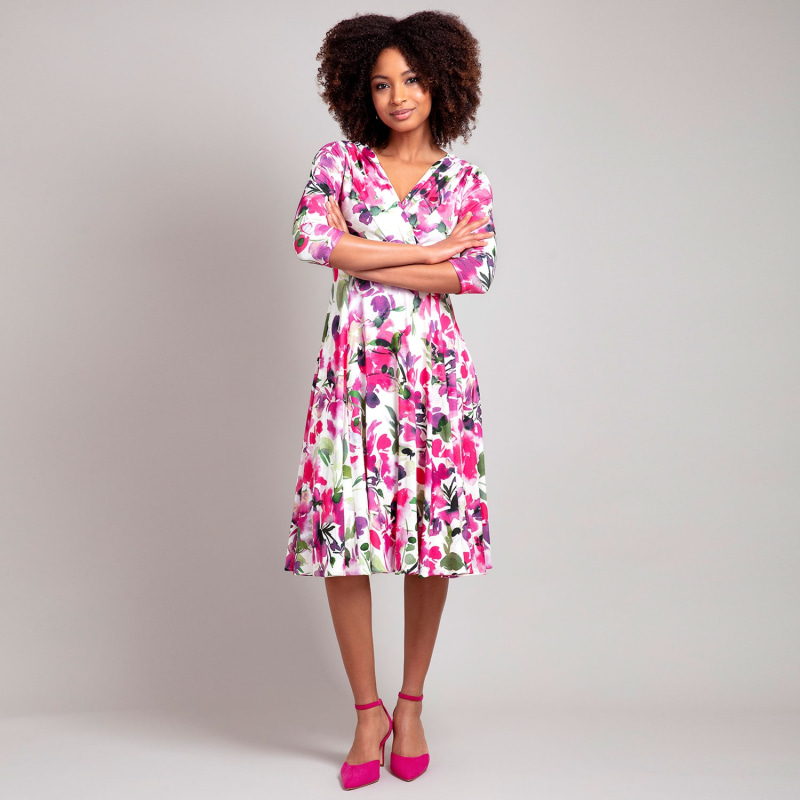 Thumbnail of Annie Floral Dress In Fuchsia Florals Print image