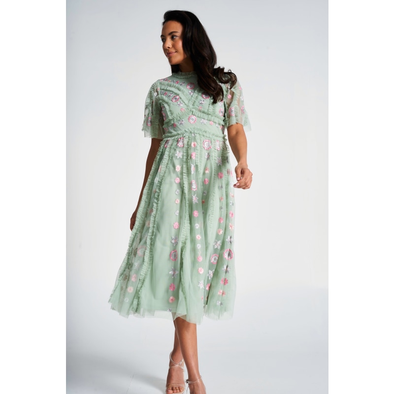 Thumbnail of Anthea Floral Embroidered Midi Dress - Green image