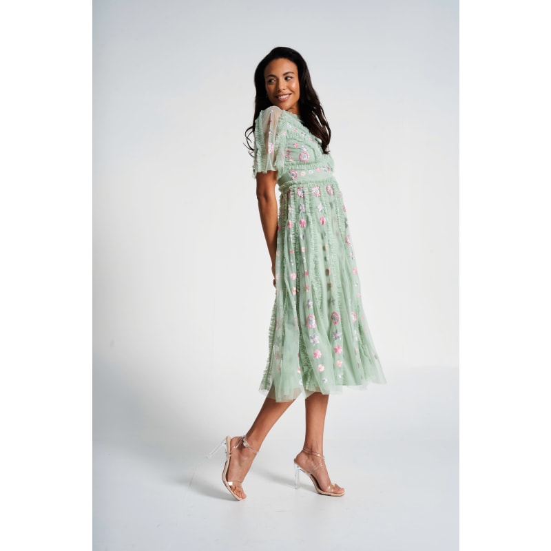 Thumbnail of Anthea Floral Embroidered Midi Dress - Green image