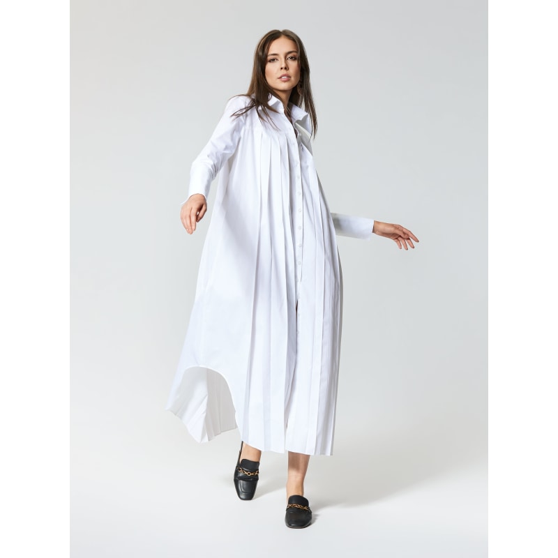 Thumbnail of Antoine | Gots Organic Cotton Pleated Shirt Dress In White image