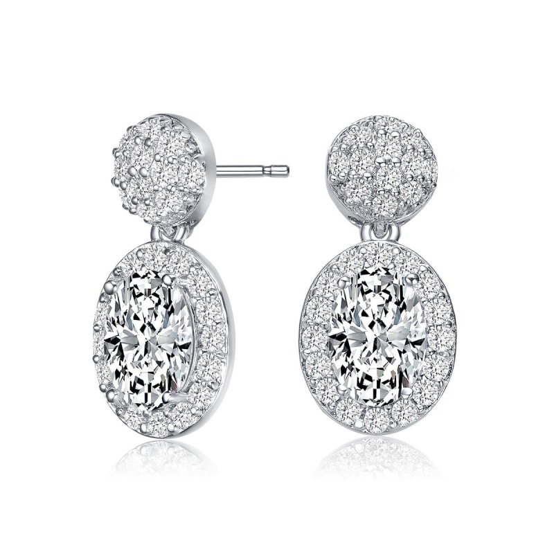 Oval Cubic Zirconia CZ Center Drop Post Earrings Rhodium on Sterling Silver Oval Cubic Zirconia CZ Center Drop Post Earrings Rhodium on Sterling Silver