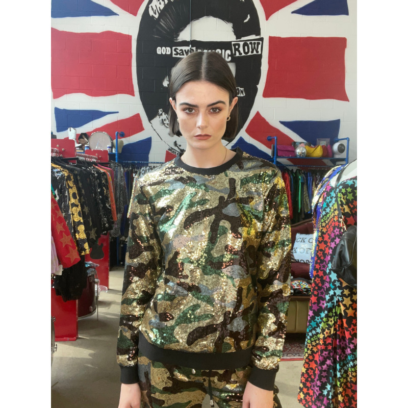 Camo Sequin Sweatshirt | Any Old Iron | Wolf & Badger Camo Sequin Sweatshirt | Any Old Iron | Wolf & Badger