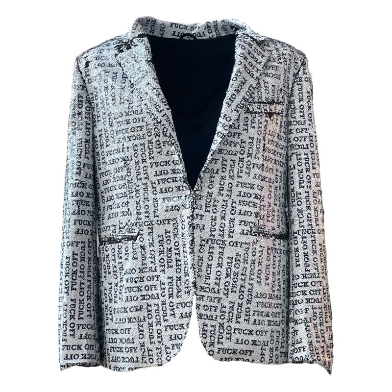 Men s Black White Small Fucks Sequin Blazer Any Old Iron Wolf Badger