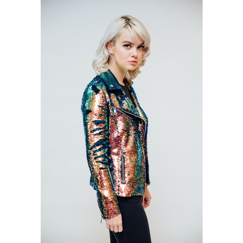 Iridescent Oil Slick Sequin Moto Jacket | Any Old Iron Iridescent Oil Slick Sequin Moto Jacket | Any Old Iron