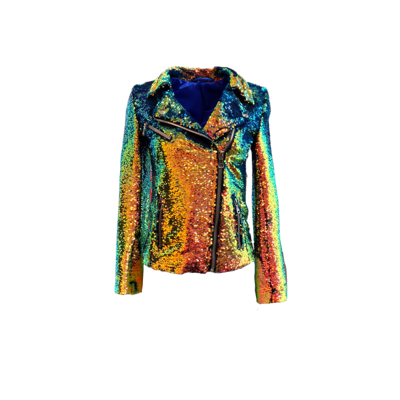 Iridescent Oil Slick Sequin Moto Jacket | Any Old Iron Iridescent Oil Slick Sequin Moto Jacket | Any Old Iron
