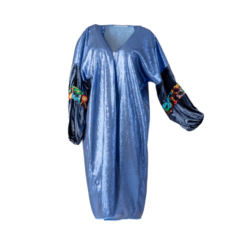 Thumbnail of Venus - Ocean Blue Sequin Robe With Velvet Sleeves and Bohemian Braid image