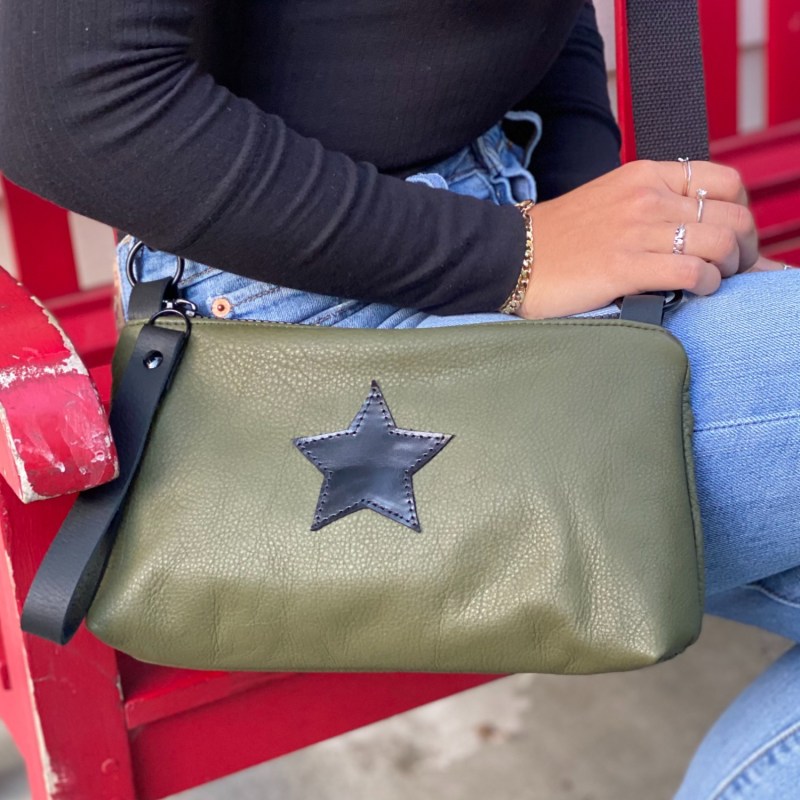 Nancy Crossbody Bag In Olive With Black Star Lynn Tallerico Wolf