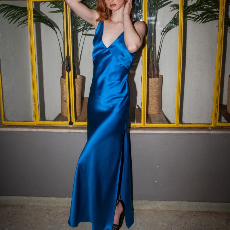 Thumbnail of Joi Silk Dress In Royal Blue image