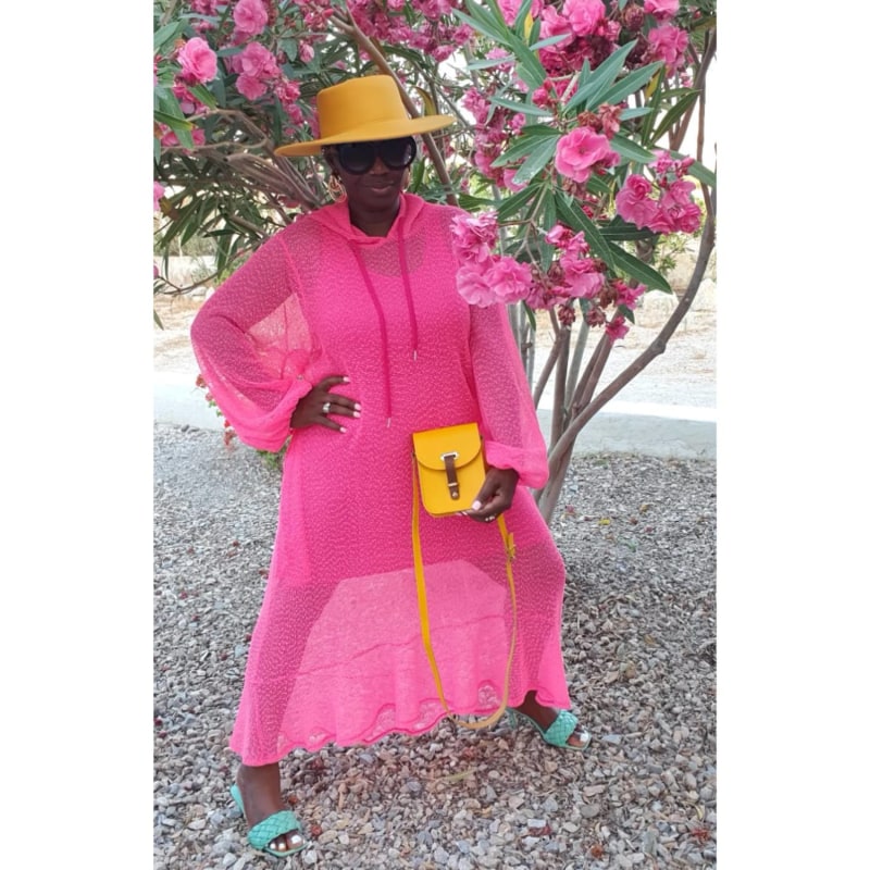 Thumbnail of Aphrodite Hot Pink Holiday Resort Midi Dress With Hoodie image