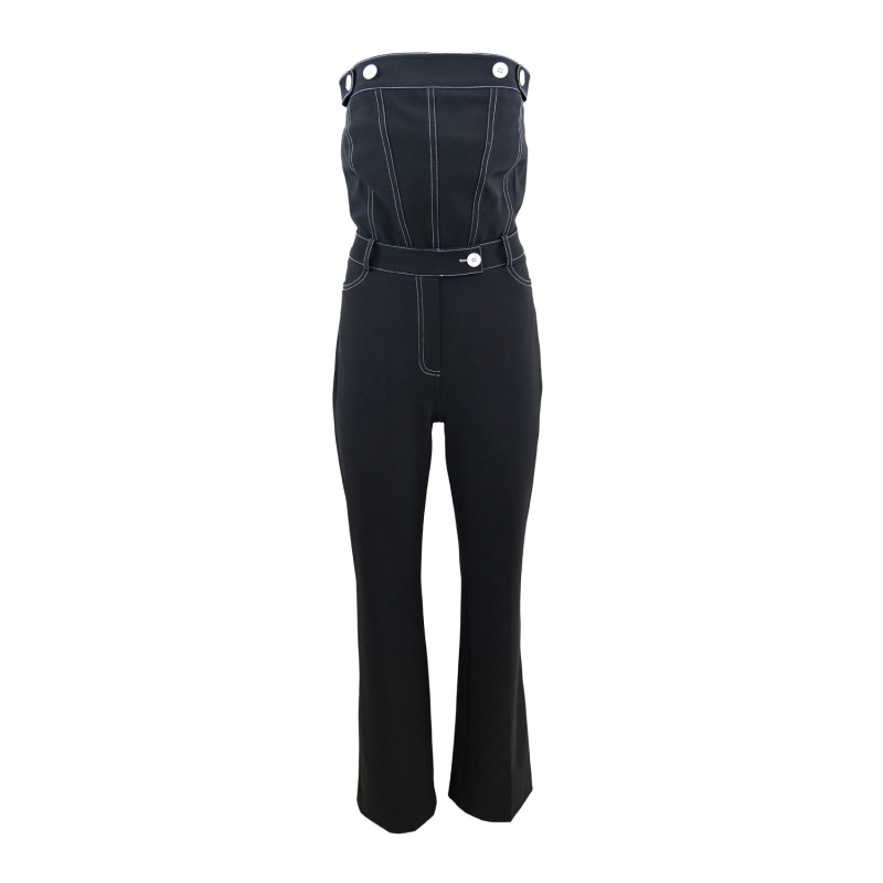 Black Maxi Jumpsuit With Structured Shoulders And Belt by BLUZAT