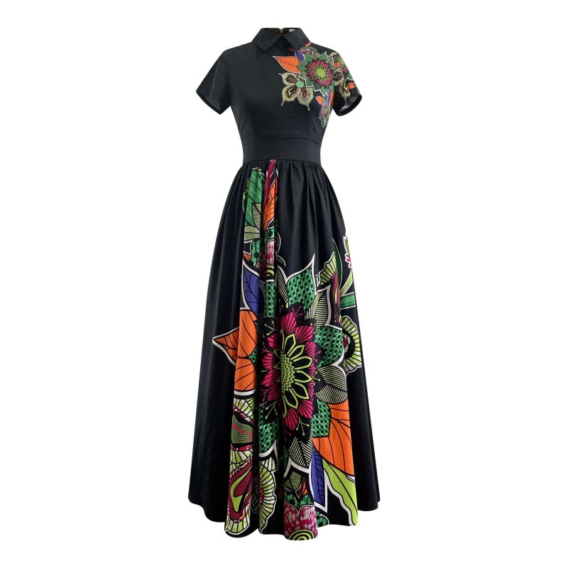 Thumbnail of Floral Victoria Cotton Print Vintage Maxi Dress- Black image