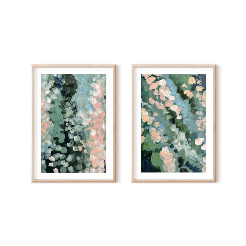 Thumbnail of Apricot Blossom Abstract Floral Print Pair image