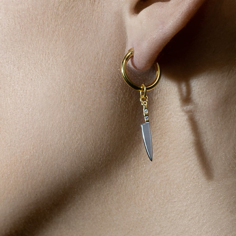 Thumbnail of Mini 2-Tone Knife On Gold Plated Hoop Earring image