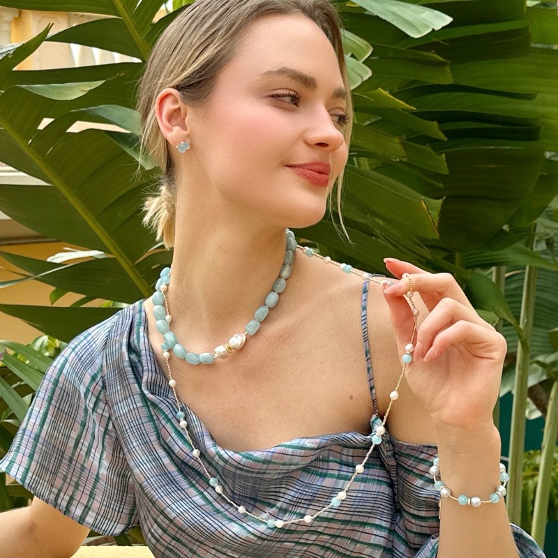 Thumbnail of Aquamarine And Freshwater Pearls Long Necklace image