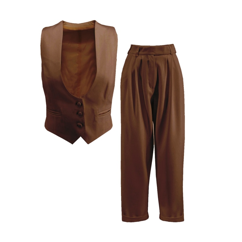 Brown Suit With Vest And Cropped Trousers, BLUZAT