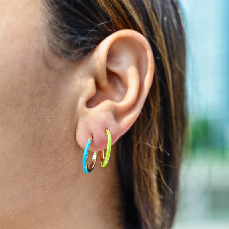 Thumbnail of Petite Enamel Huggie Hoop Earrings In Turquoise image